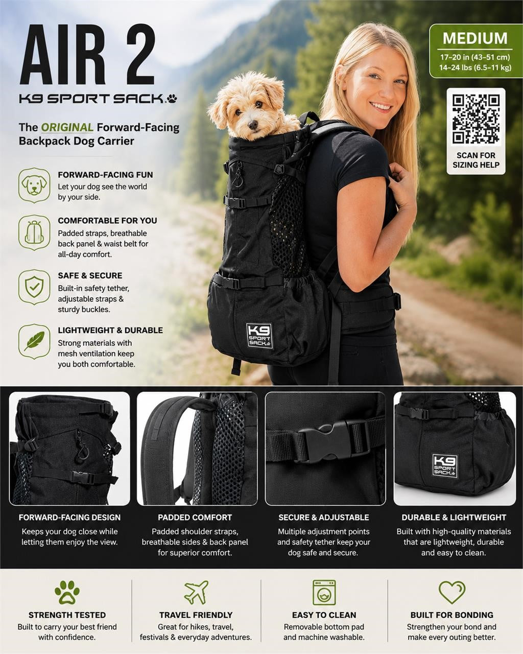 NEW Black K9 Sport Sack Air 2 Pet Carrier Backpack
