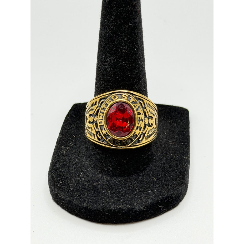 Men's US Army Signet Ring in gold and red from Republic Mercantile, size 10, featuring military insignia and detailed design.