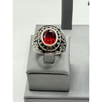 Men's US Army silver signet ring with red accents, size 9, from Republic Mercantile, featuring a detailed army emblem.