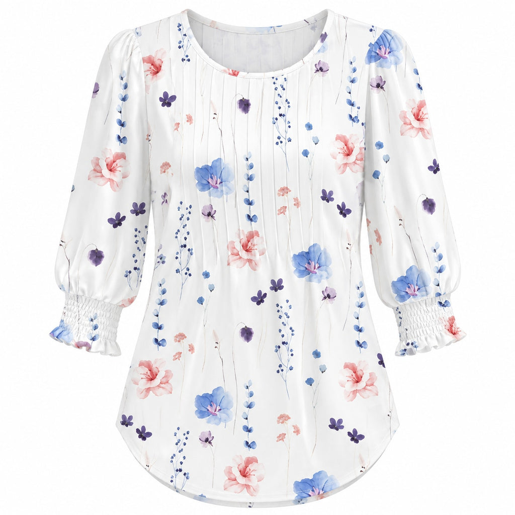 Fantaslook women's pleated blouse in size XXL, dressy casual 3/4 sleeve top with pleated design, worn as a stylish blouse.