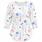 Fantaslook women's pleated blouse in size XXL, dressy casual 3/4 sleeve top with pleated design, worn as a stylish blouse.
