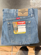 Wrangler 5-Star 36x30 denim jeans with classic blue wash and straight-leg fit, displayed on a plain background.