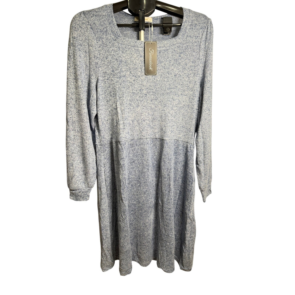 Fantaslook Dress Long-Sleeve Blue Size L