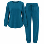 Fantaslook women's pajama lounge set with long sleeve shirt and matching pants, comfortable sleepwear for women, size small.