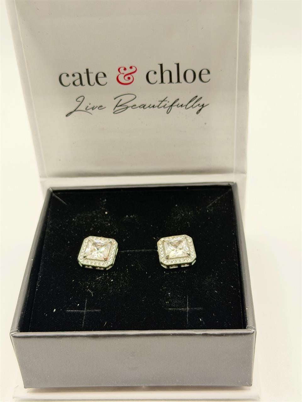 Cate & Chloé 1 ct cz diamond stud earrings by Republic Mercantile, featuring sparkling cubic zirconia stones in a classic stud design.