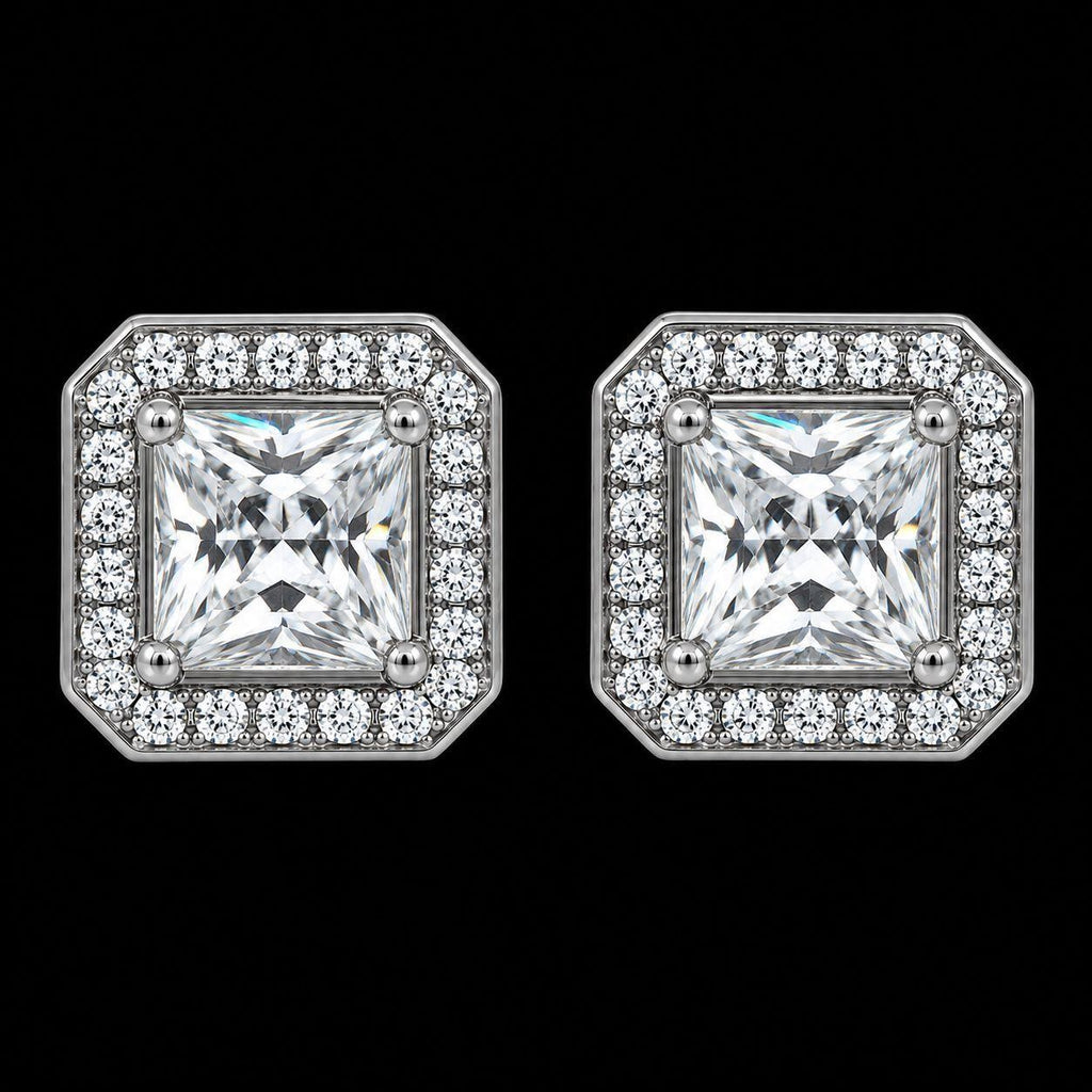 Cate & Chloé 1 ct CZ diamond stud earrings with silver setting, showcasing sparkling cubic zirconia stones on a simple, elegant design.