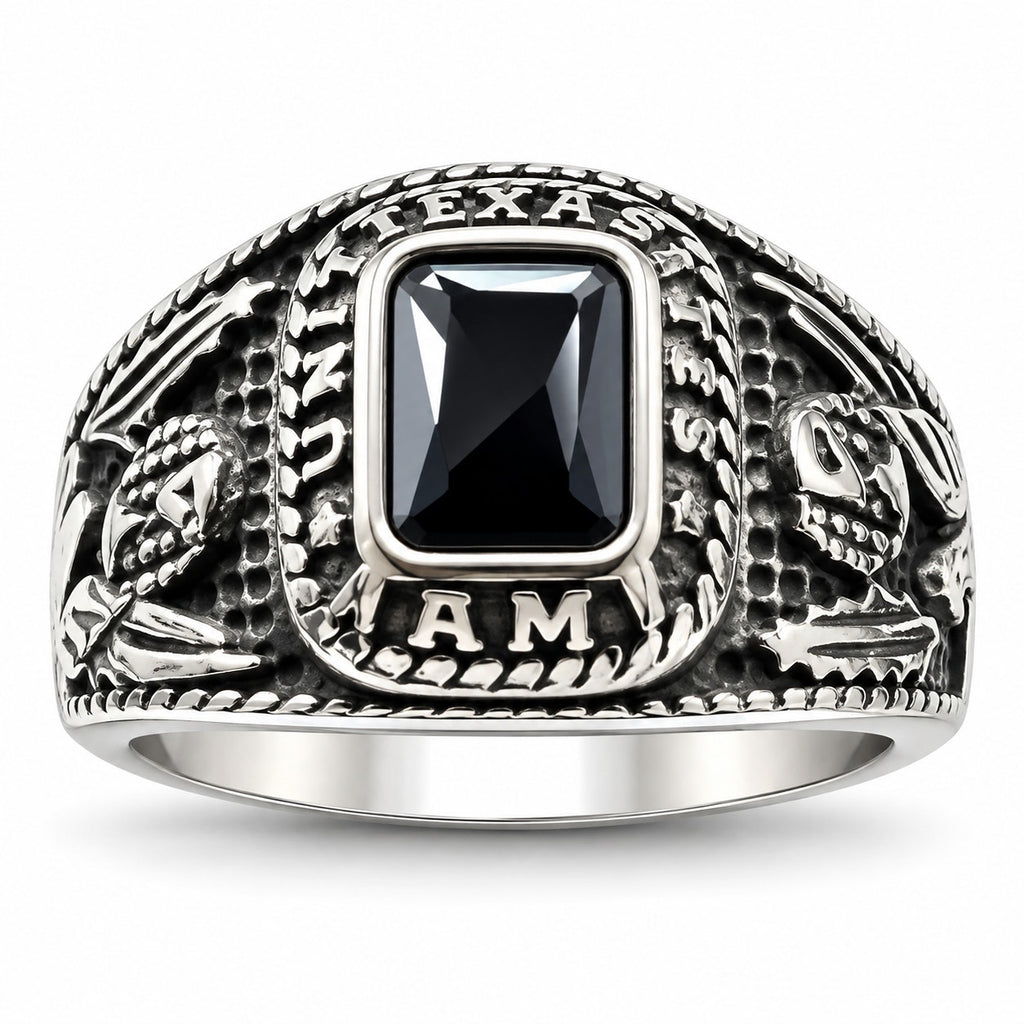 Men's US Army signet ring in silver and black with size 10, featuring detailed military emblem on polished metal.