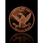 Close-up of Republic Mercantile 1 AVDP oz .999 fine copper collectible coin featuring the 1804 bust design, detailed surface.