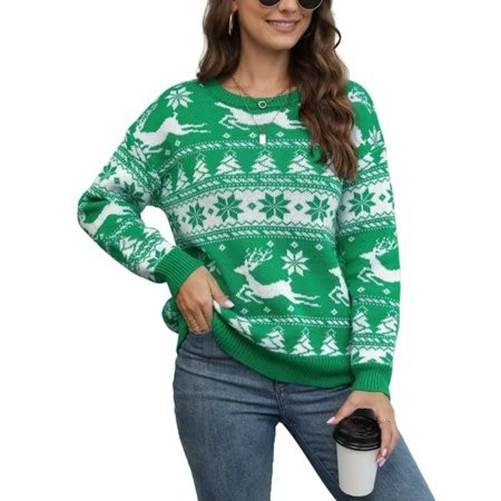 Uvplove women's Christmas ugly sweater knit pullover in size XL, featuring festive holiday patterns and casual winter style.
