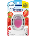 Four Febreze "April Fresh" bath air fresheners in clear bottles with blue caps, designed to freshen bathroom air.