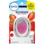 Four Febreze "April Fresh" bath air fresheners in clear bottles with blue caps, designed to freshen bathroom air.