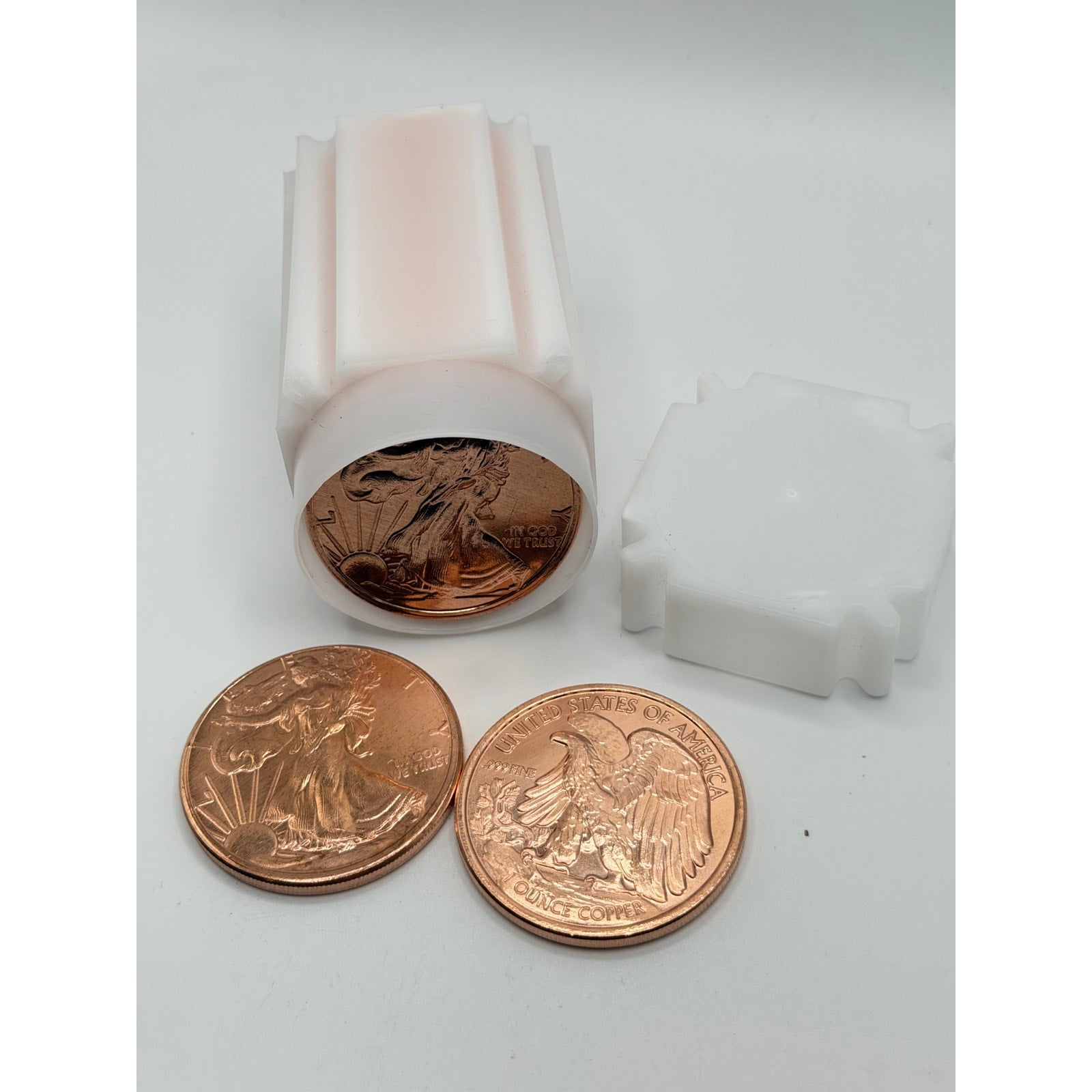 Republic Mercantile 20 AVDP oz .999 fine copper collectible coins in tube featuring Walking Liberty design.