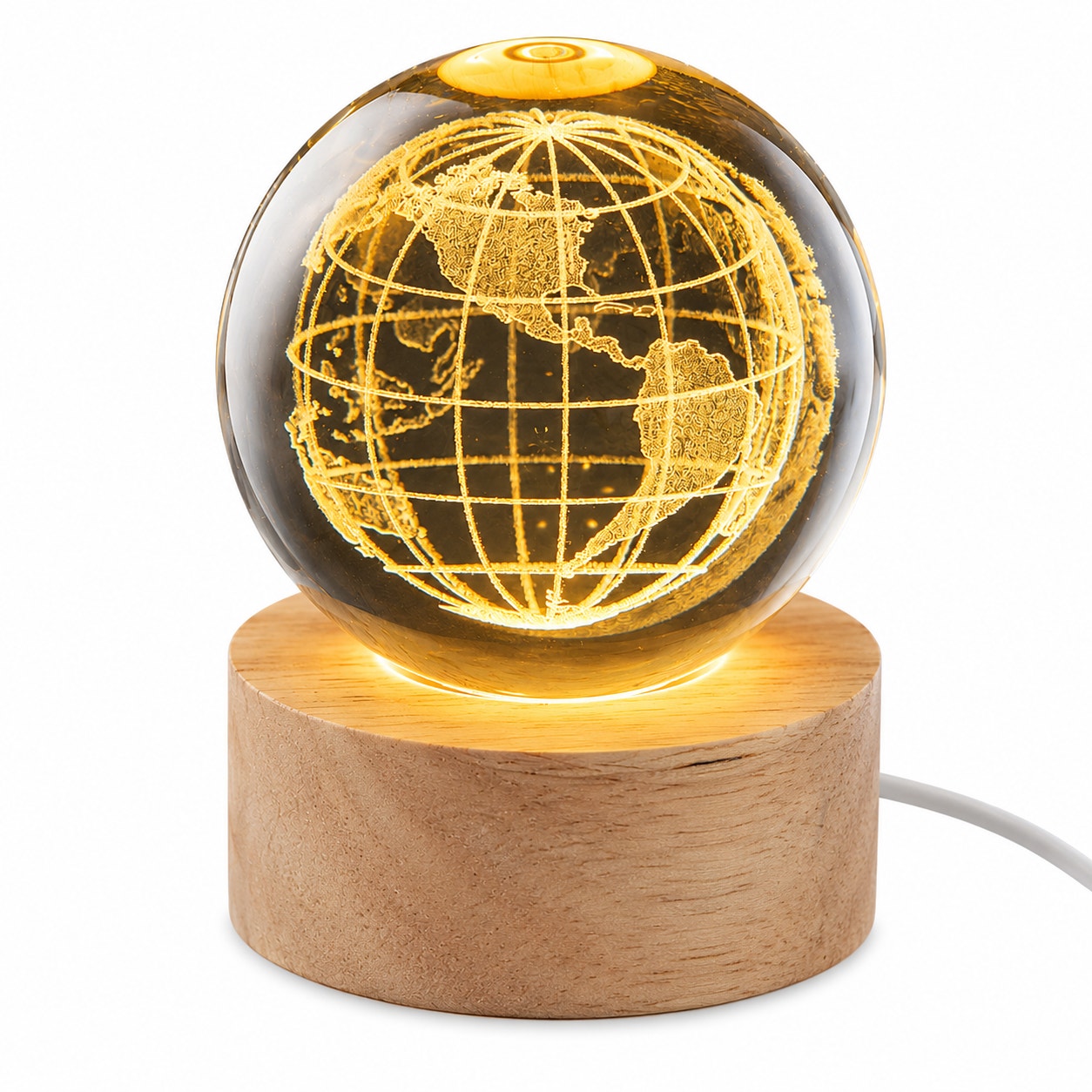 3D Etched Crystal Globe LED Light with USB Display Base