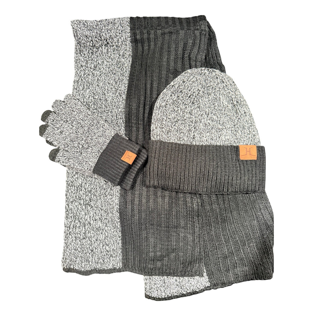 4-pc Men's Winterwear Set Beanie, Gloves & Scarf in Gray/Black