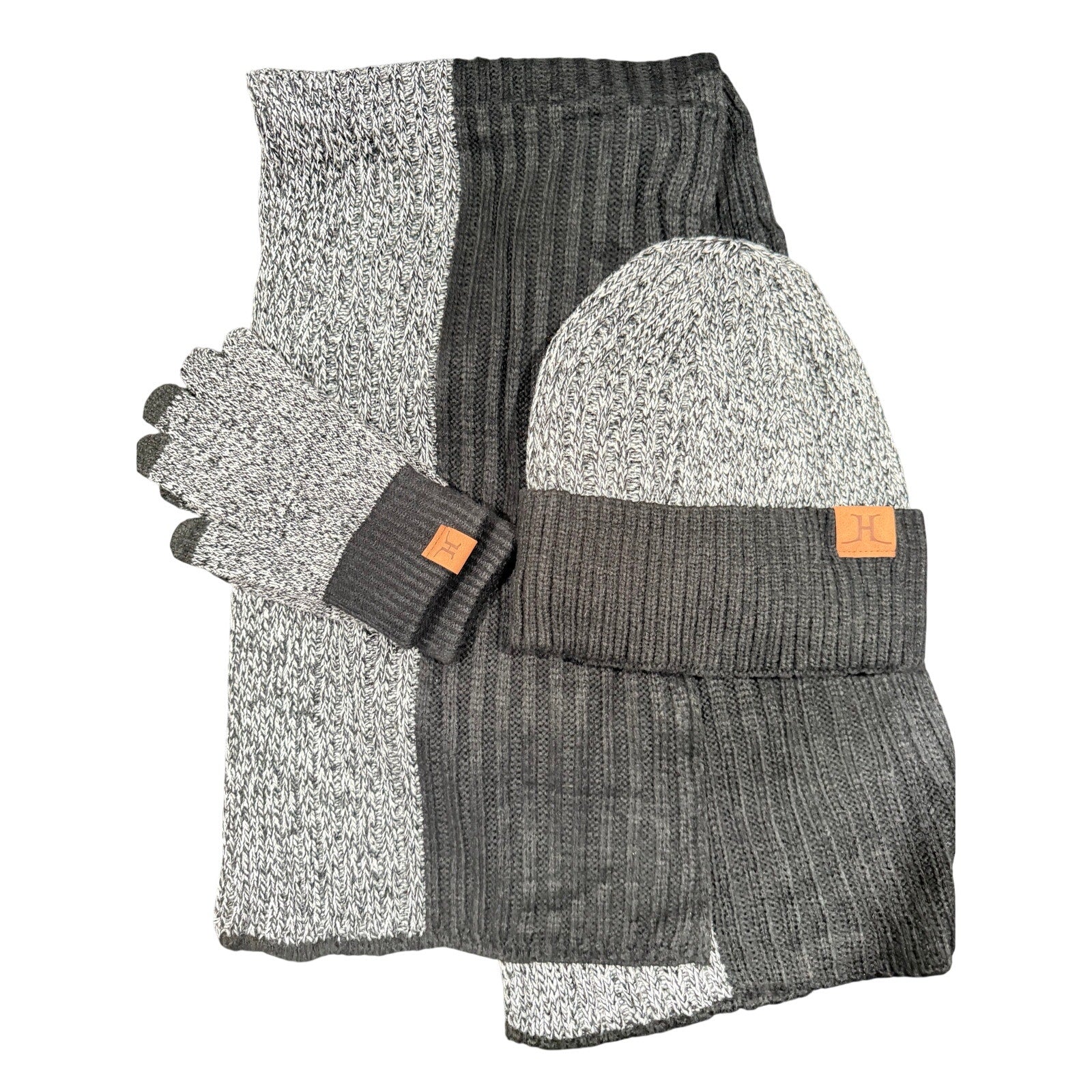 4-pc Men's Winterwear Set Beanie, Gloves & Scarf in Gray/Black