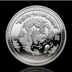 Fine German silver collectible coin featuring the Year of the Dragon, 1 Troy oz, by CMC Mint with detailed dragon design.