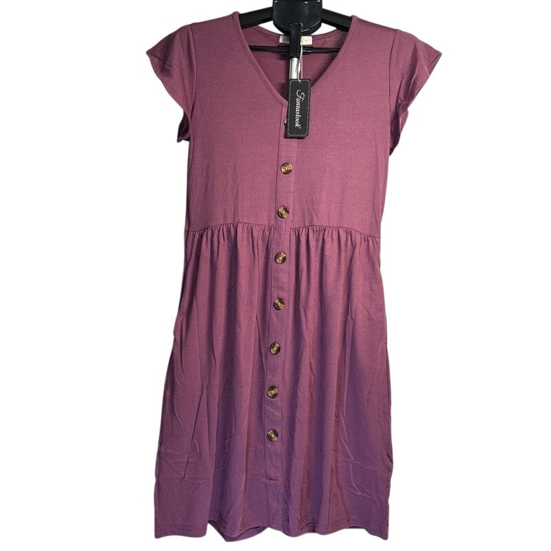 Fantaslook Short-Sleeve Button Dowwn Burgandy Dress Size S