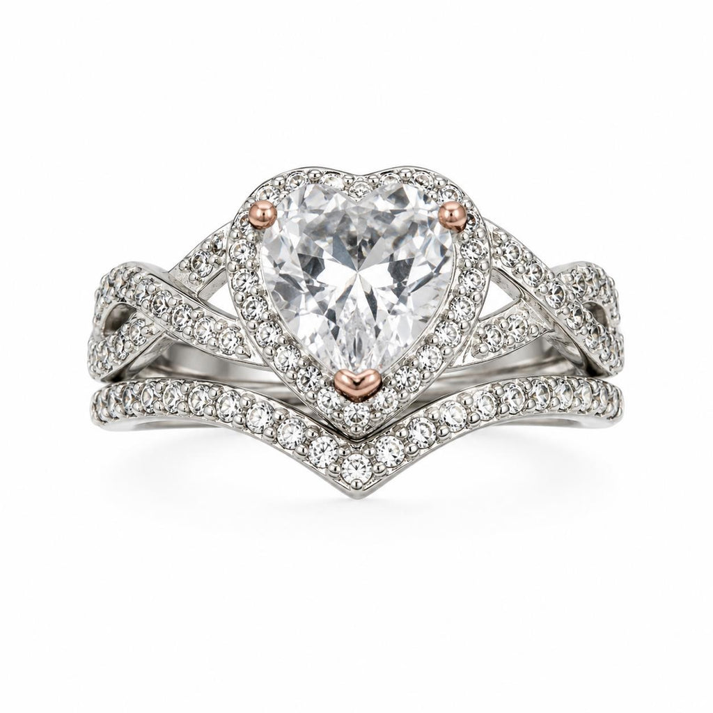 APSVO 1 ct heart-shaped CZ double band wedding set in size 9, featuring sparkling jewelry from Republic Mercantile.