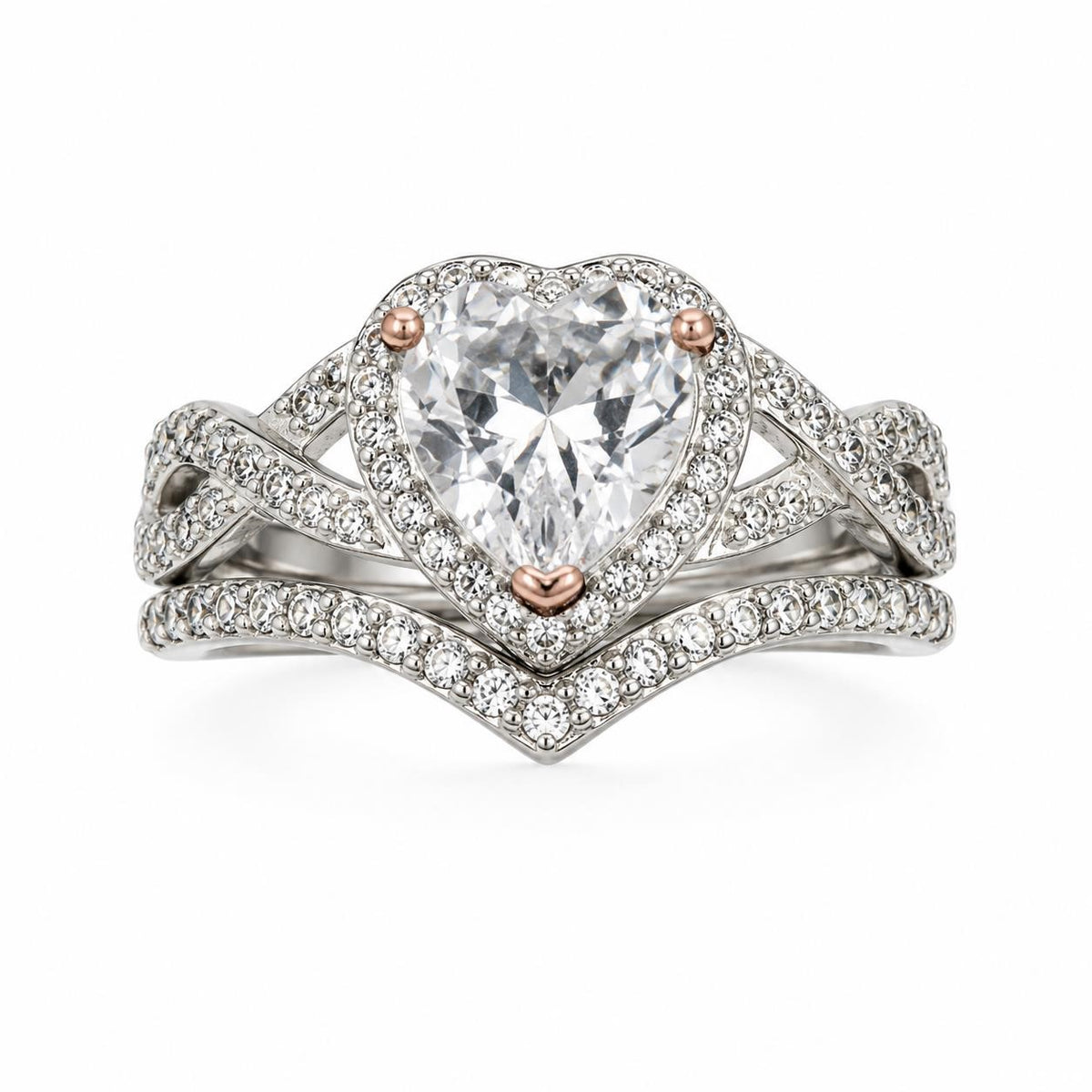 APSVO 1 ct heart-shaped CZ double band wedding set in size 9, featuring sparkling jewelry from Republic Mercantile.