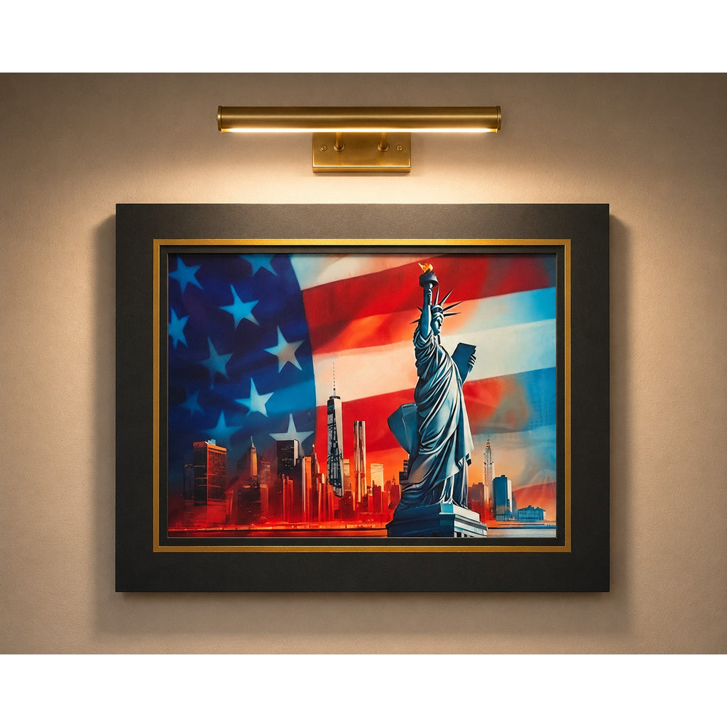 Republic Mercantile 12x16 inch art print on canvas featuring USA map, displayed with 16x20 inch mat and portfolio.