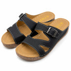 FME Comfort slide sandals in black with buckle details, size 7 (EU 37), featuring a casual open-toe design and slip-on style.