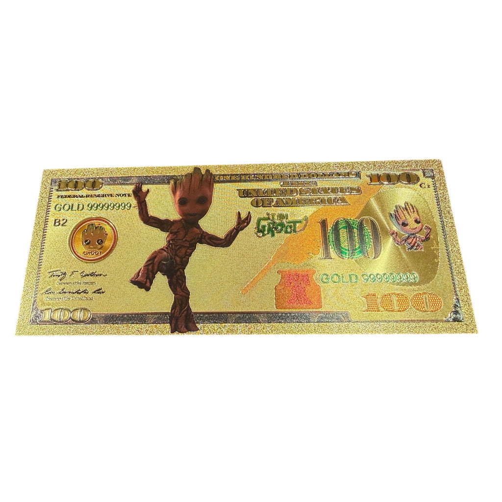 Marvel Guardians of the Galaxy Groot gold-foil novelty note featuring a detailed image of Groot from the Marvel franchise.