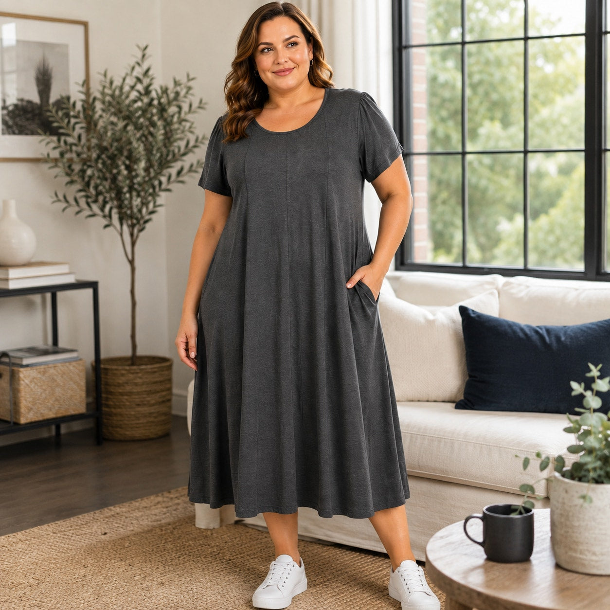 Fantaslook Black Casual Dress Short Sleeve Size 2XL