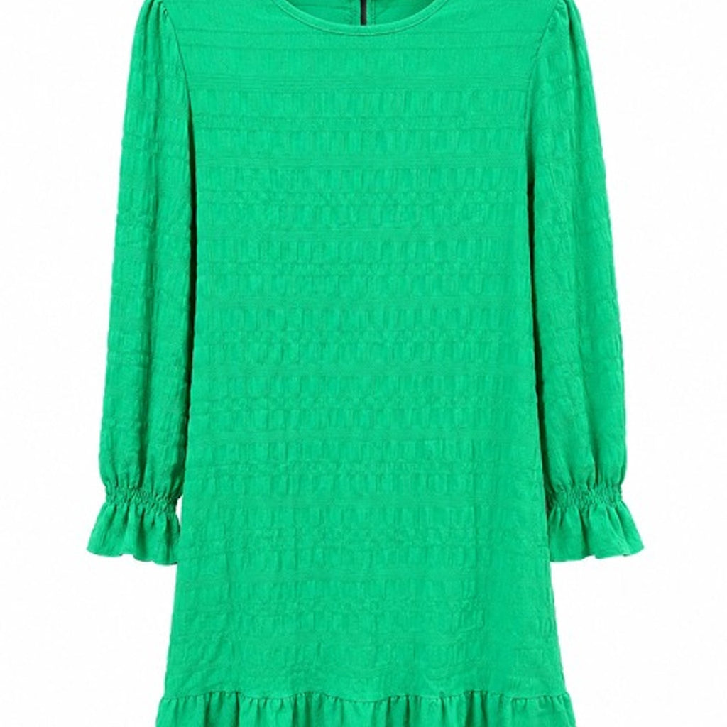 Cuteduck Women's Textured Ruffle Hem Shift Dress Green - Long Sleeve Size: L