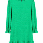 Cuteduck Women's Textured Ruffle Hem Shift Dress Green - Long Sleeve Size: L