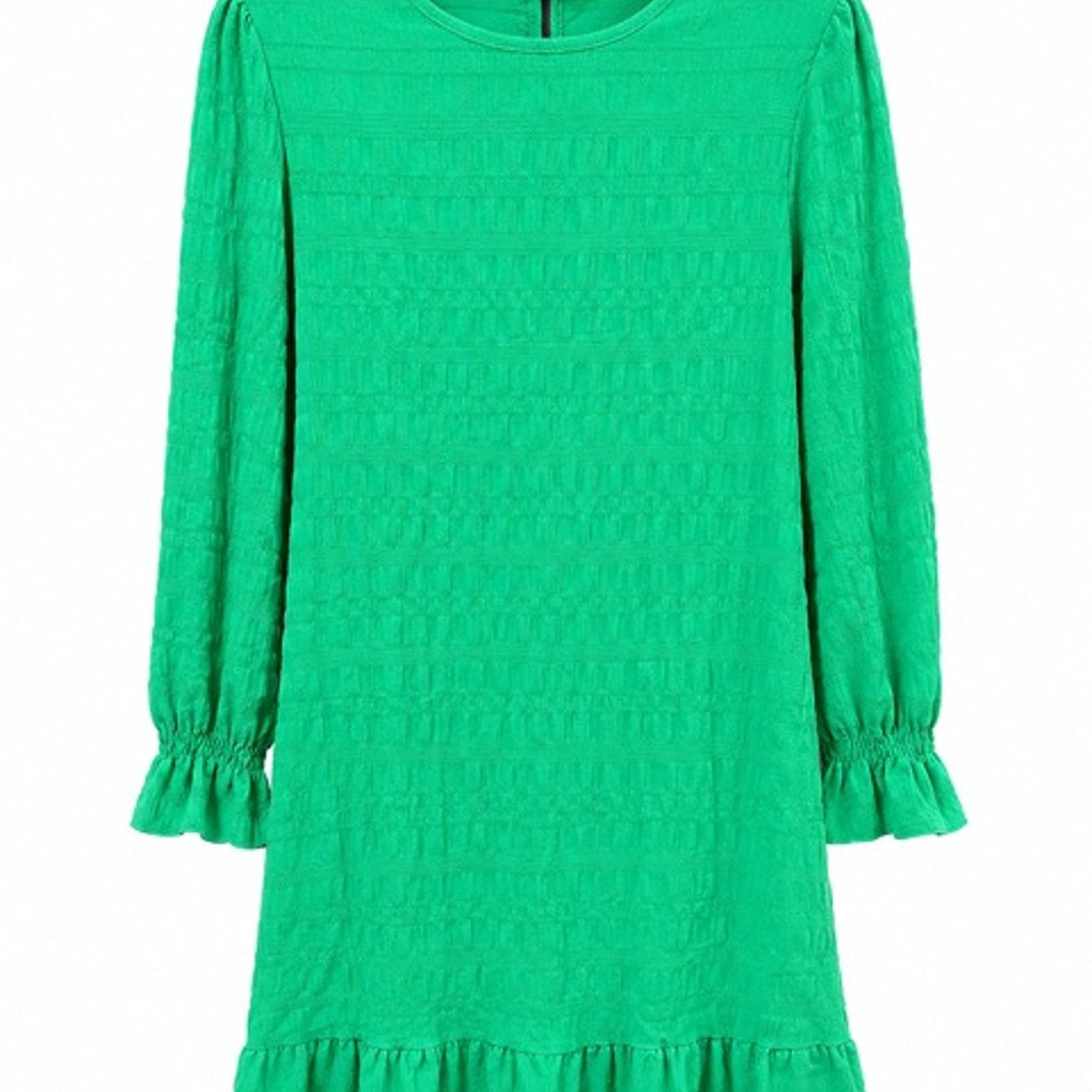 Cuteduck Women's Textured Ruffle Hem Shift Dress Green - Long Sleeve Size: L