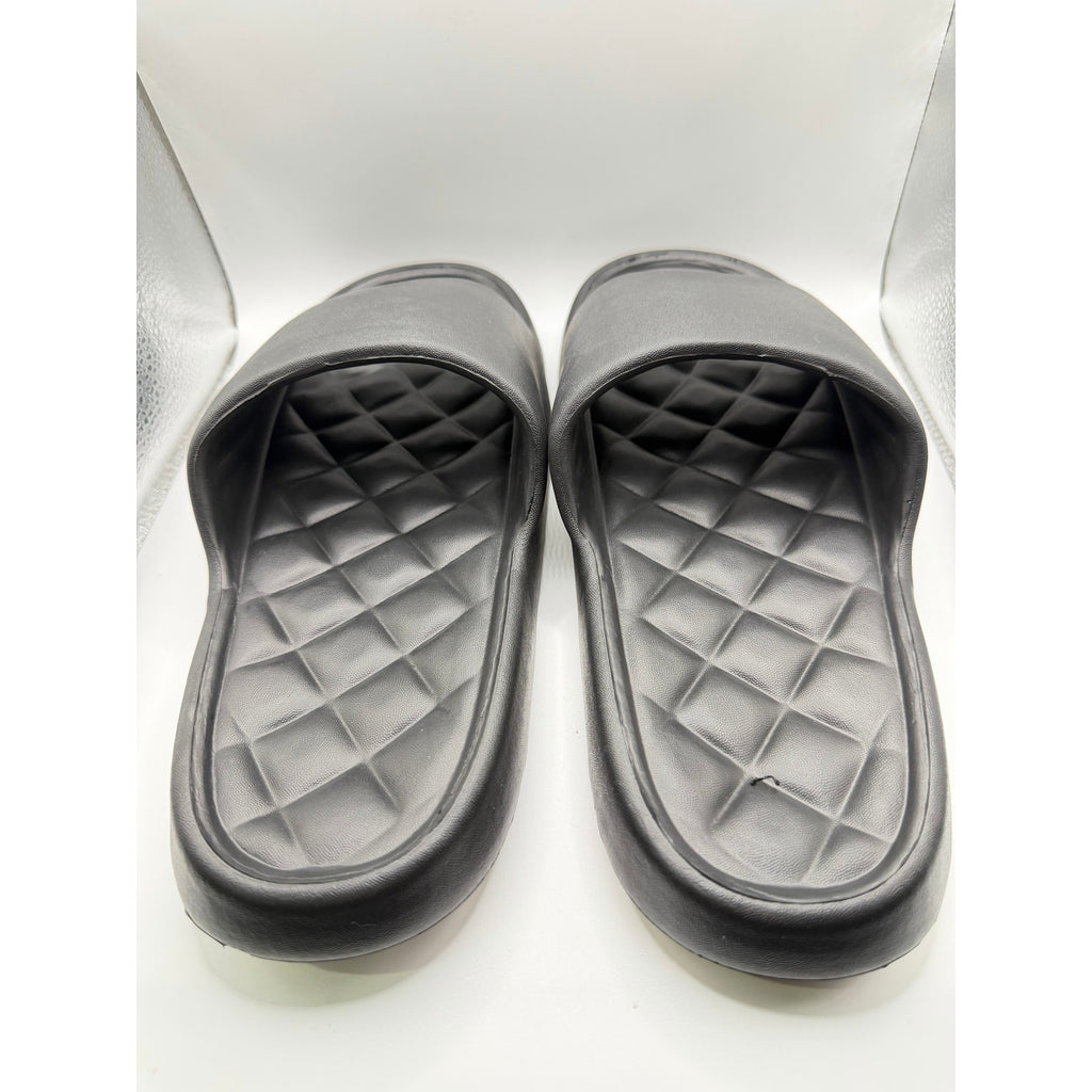 Black Busy Lion Reality Summer Adventures Slides in size 9.5-10, featuring a playful lion design and comfortable slip-on style.