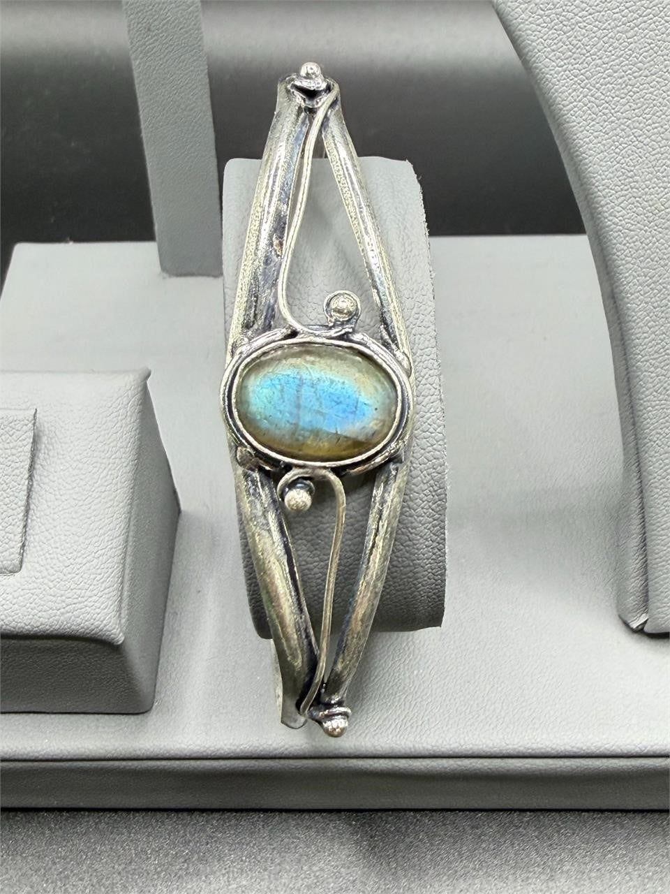 Silver plated bangle gem bracelet from Republic Mercantile, featuring handcrafted design and sparkling gemstone accents.
