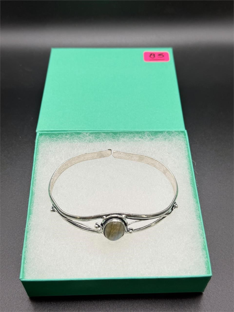 Silver plated bangle gem bracelet by Republic Mercantile featuring handcrafted design and sparkling gemstone accents.