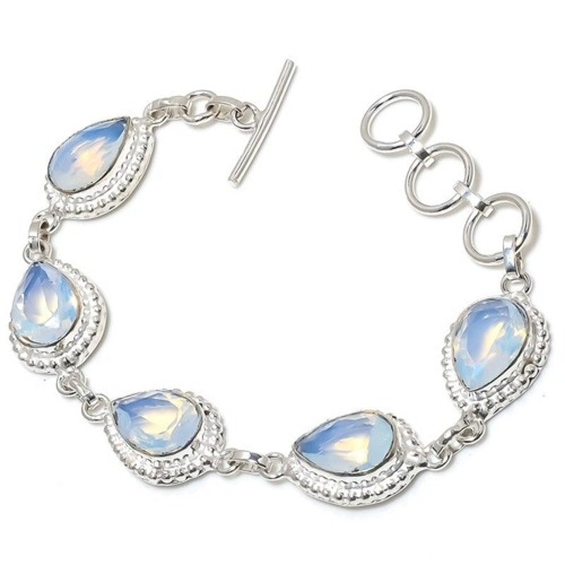 Fire Opal Pear Gemstone Handmade 925 Sterling Silver Plated Jewelry Bracelet