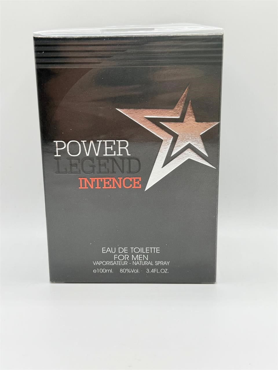 Power Legend Intense men's fragrance bottle with sleek design, showcasing the Power Legend brand on a neutral background.
