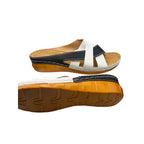 Xuemjiao women's slip-on sandals in white and black, size 11.5-12, EU 43, featuring comfortable open-toe design.