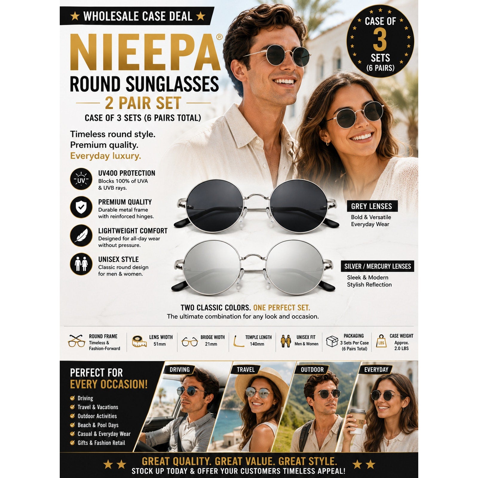 Nieepa Eyewear Round Sunglasses 2-pair pack