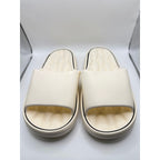 BusyLion white comfort slides for women, size US 6.5, with cushioned straps and slip-on design for casual wear.