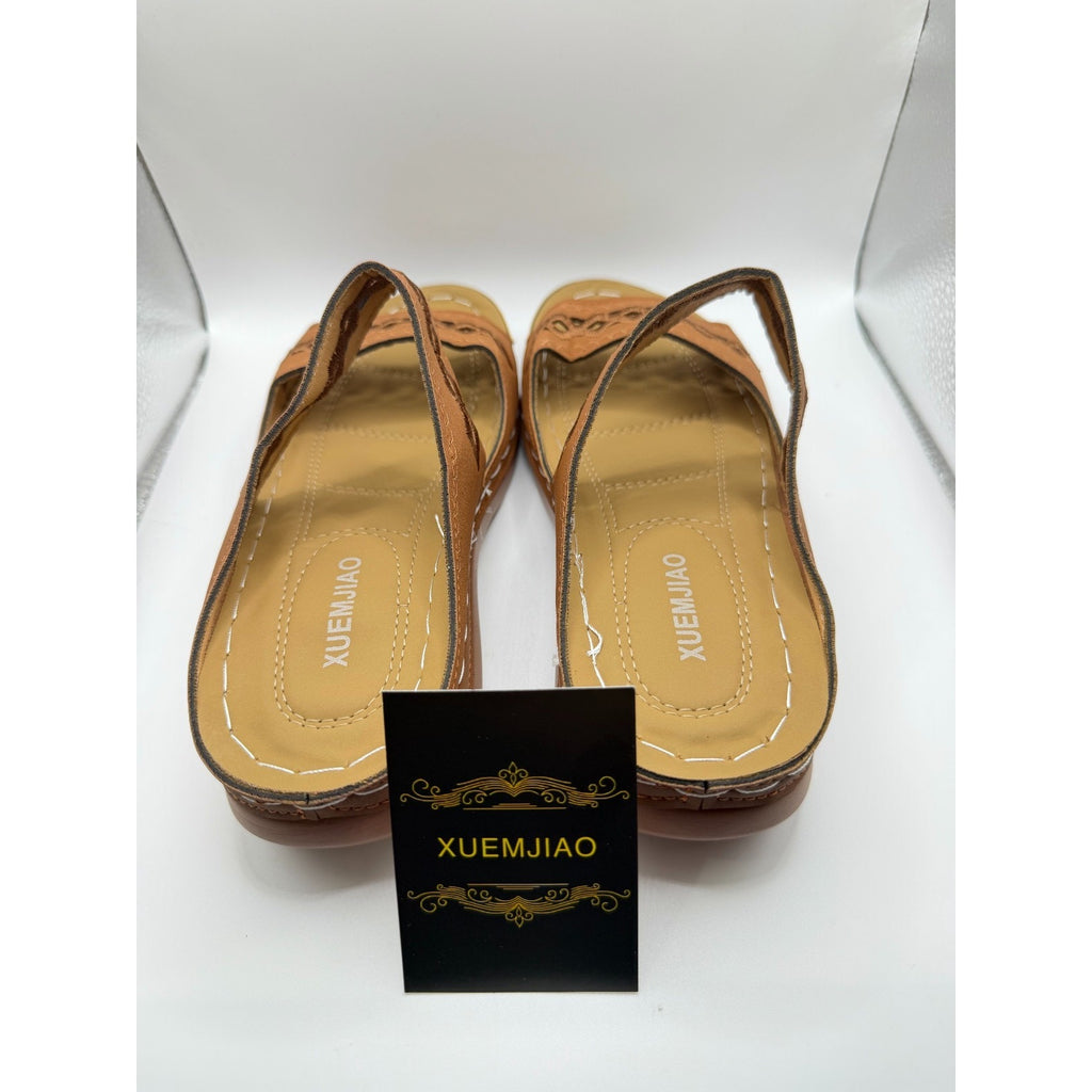 Women's brown comfort sandals by Xuemjiao, size 6.5 US (Euro 37), featuring cushioned straps and a supportive sole.