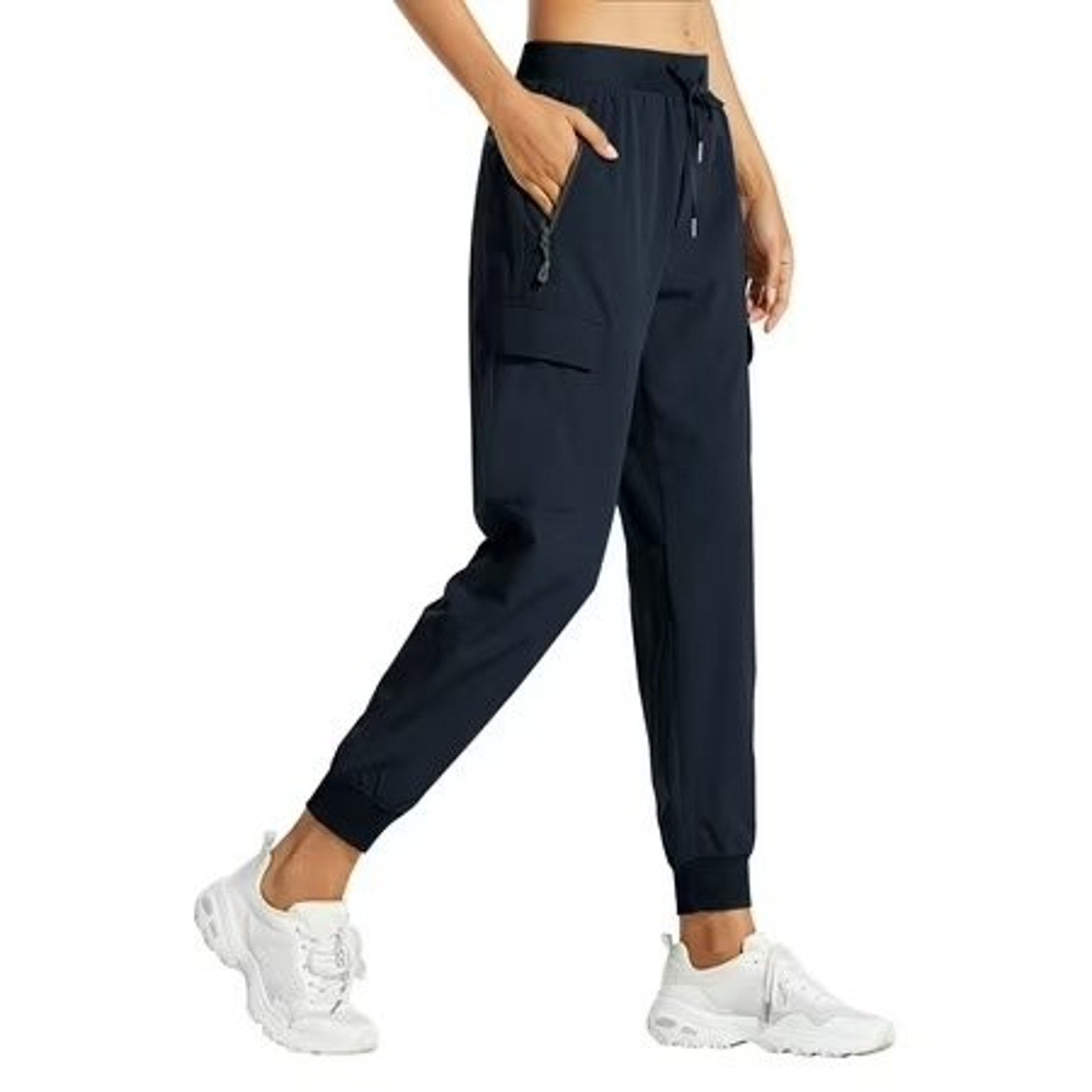 Rosvigor women's cargo hiking pants in navy, lightweight joggers, size M, displayed on a model for outdoor activewear.