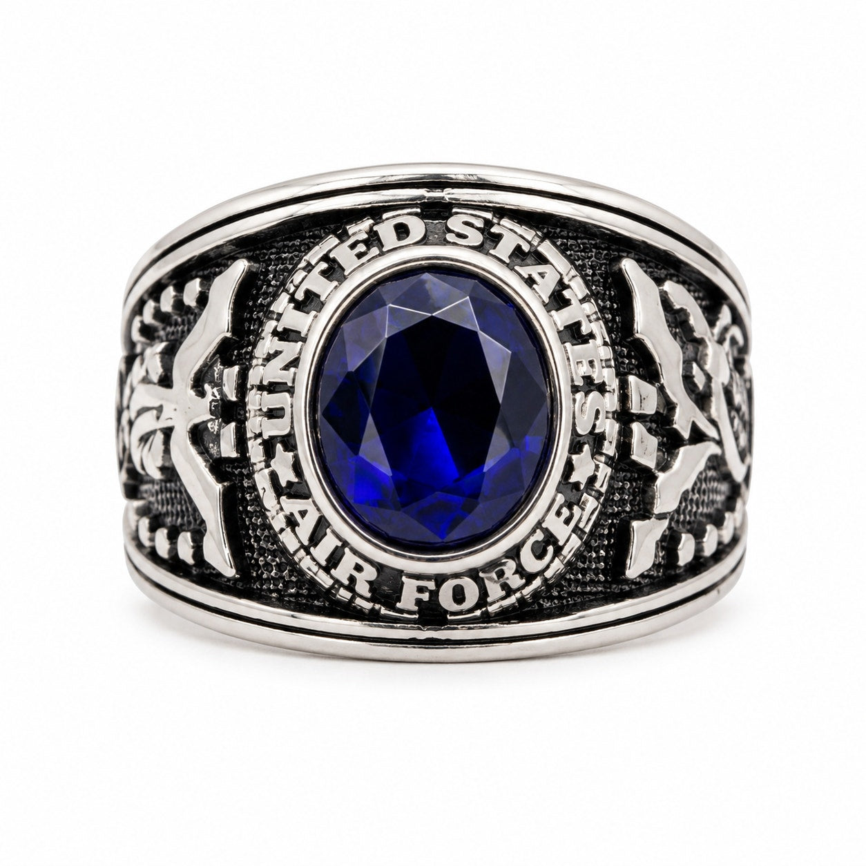 Men's US Air Force signet ring in red metal, size 11, featuring military insignia, from Republic Mercantile.
