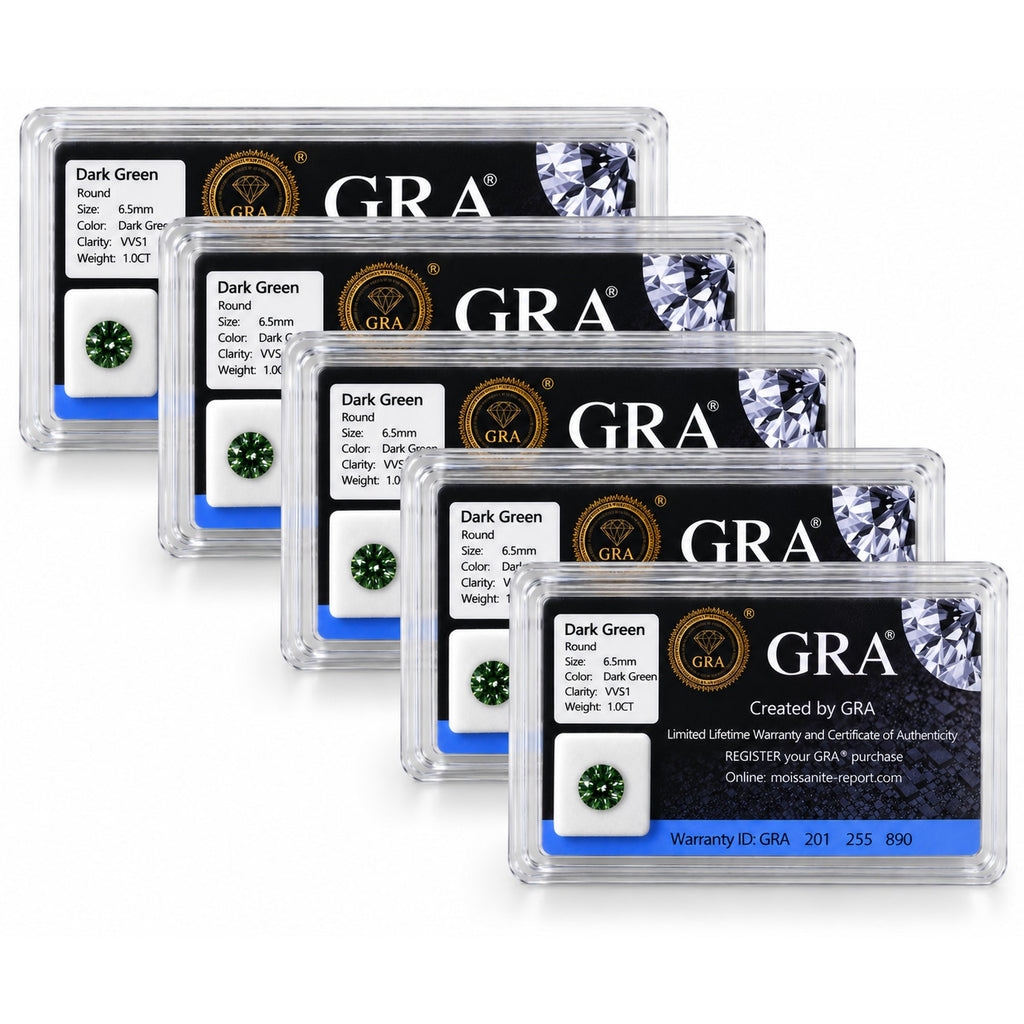 1ct Dark Green Moissanite Round 6.5mm VVS1 Loose Gemstone GRA Card & Case Certified