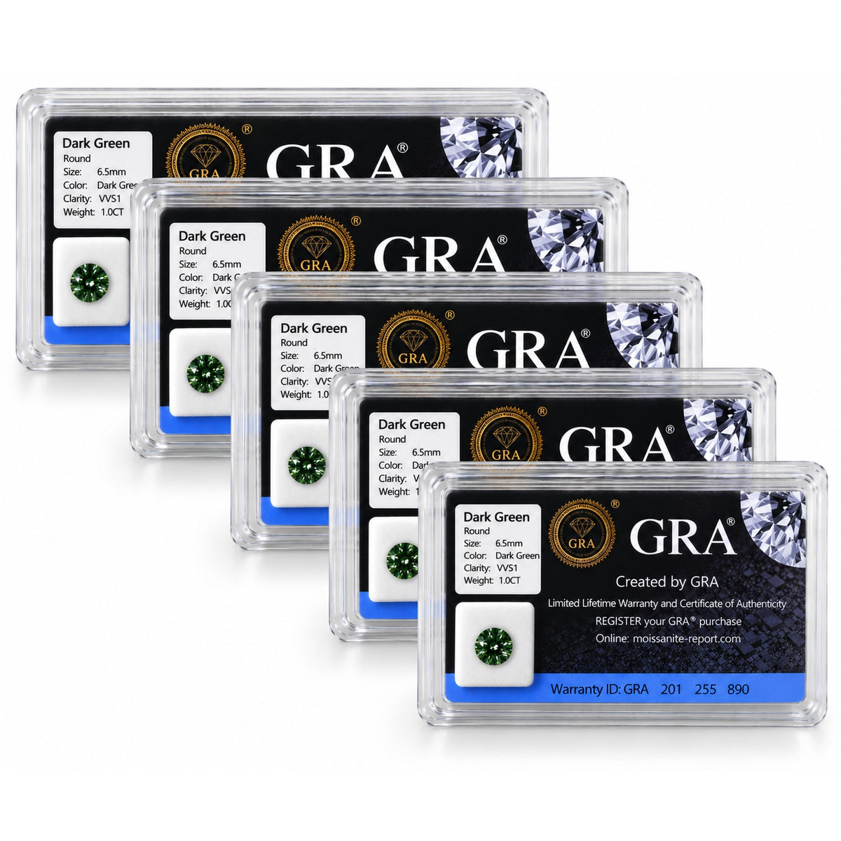 1ct Dark Green Moissanite Round 6.5mm VVS1 Loose Gemstone GRA Card & Case Certified