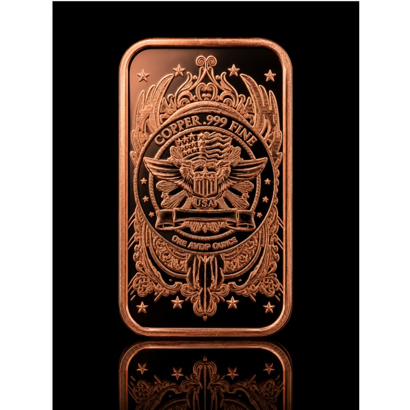 Republic Mercantile fine copper collectible bar featuring a US Buffalo design, .999 pure copper, made in the USA.