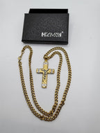 Gold plated stainless steel 24-inch link chain necklace with pendant, stylish jewelry by Republic Mercantile.