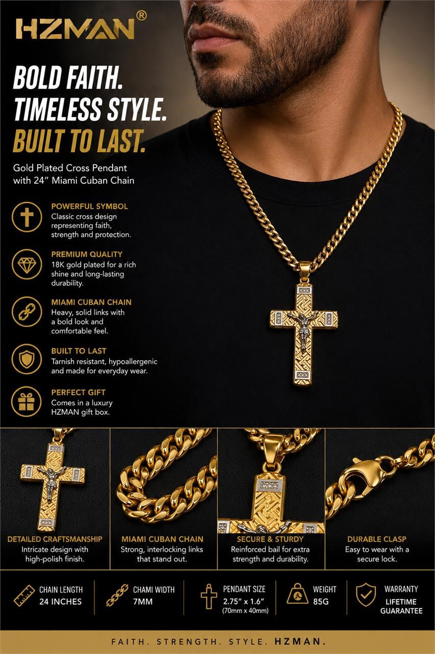 NEW Gold Plated Stainless 24" Link Chain & Pendant