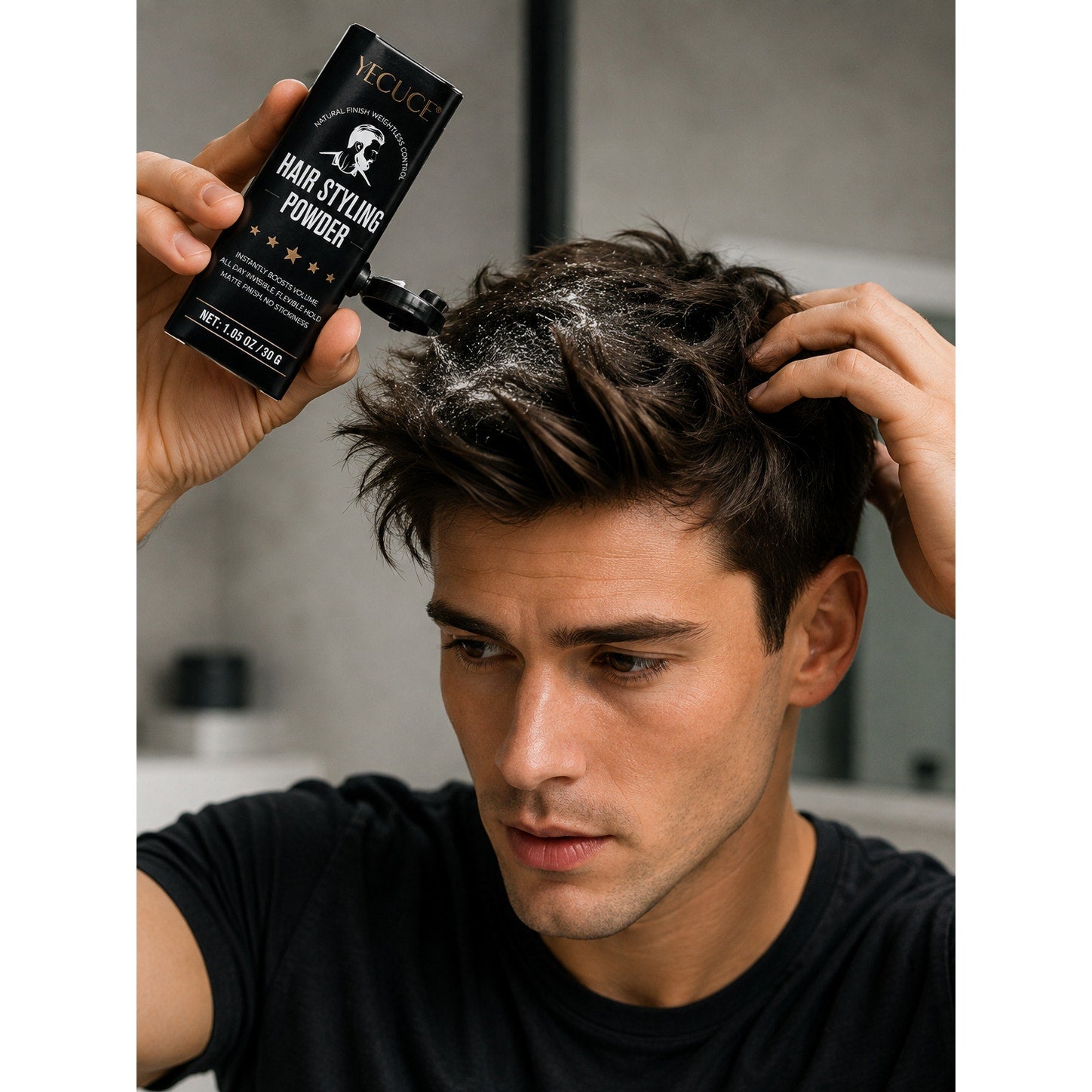 Yecuce Hair Styling Power volume powder container showing 1.05 oz size, used for boosting hair volume and texture.
