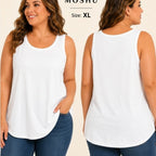 Moshu white sleeveless tank top in XL size, casual basic layering shirt with a smooth fabric and sleeveless design.