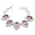 Pink Oval Kunzite Gemstone Handmade 925 Sterling Silver Plated Jewelry Bracelet