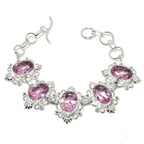 Pink Oval Kunzite Gemstone Handmade 925 Sterling Silver Plated Jewelry Bracelet